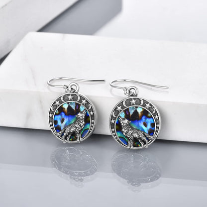 Sterling Silver Wolf Moon Star Dangle Earrings – Jewelry Gift for Women, Christmas &amp; Special Occasions