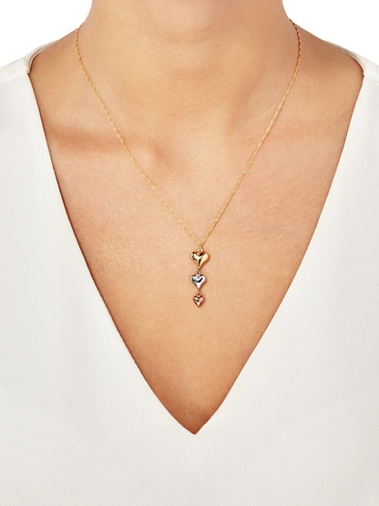 10K Yellow, White &amp; Pink Gold Puffed Heart Necklace – 18&quot;