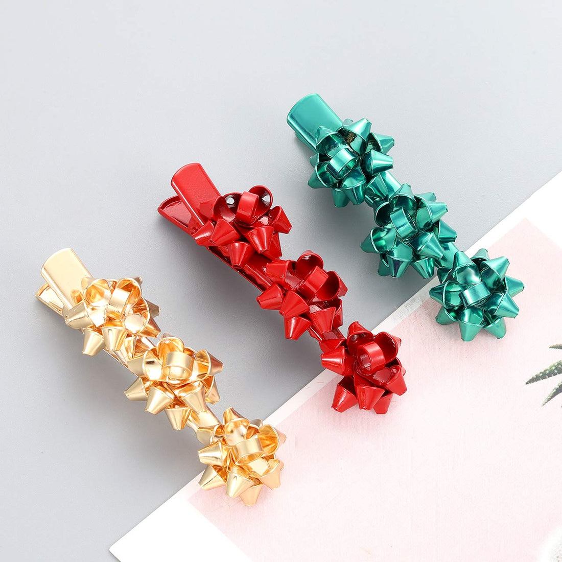 Christmas Bow Hair Clips – Festive Hair Pins for Women &amp; Girls (Red, Green &amp; Gold)