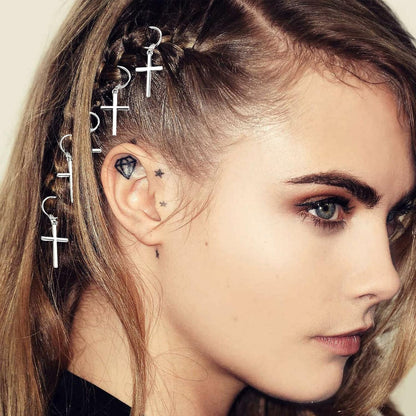 10-Piece Gold &amp; Silver Alloy Hair Clips, Hair Accessories for Braids with Butterfly Charms, Braid Clips with Crystal Accents, Hair Jewelry Hair Cuffs for Women and Girls (Silver)