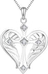 925 Sterling Silver Cross Necklace – Heart & Angel Wings Pendant for Women