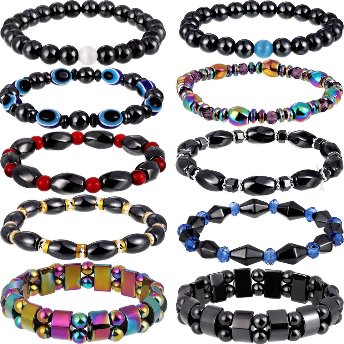 10 Pieces Magnetic Hematite Bracelets for Men &amp; Women – Natural Stone Beaded Bracelets, Unisex Magnetic Therapy Bracelets in 10 Unique Styles