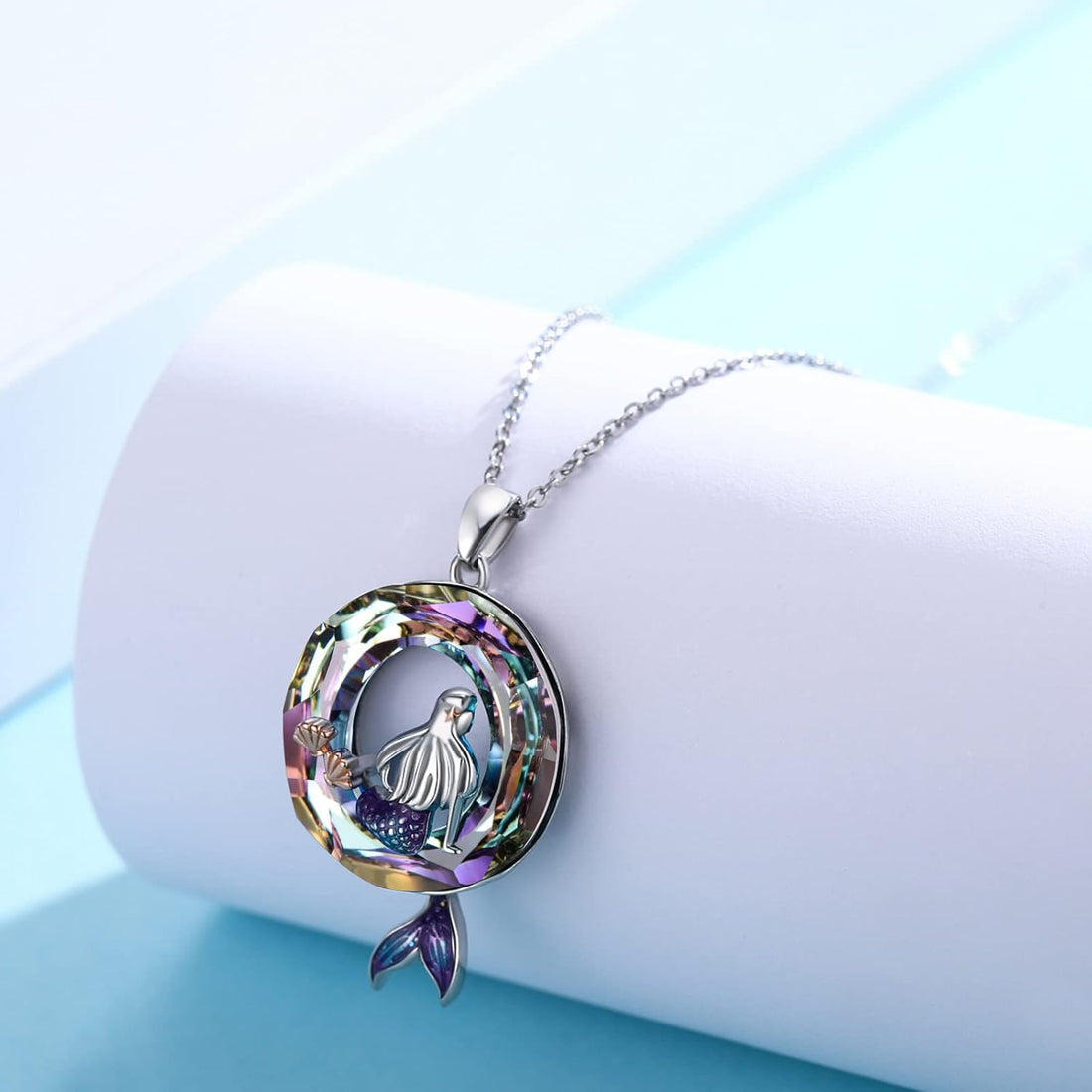 Mermaid Crystal Ocean Pendant Necklace – Sterling Silver