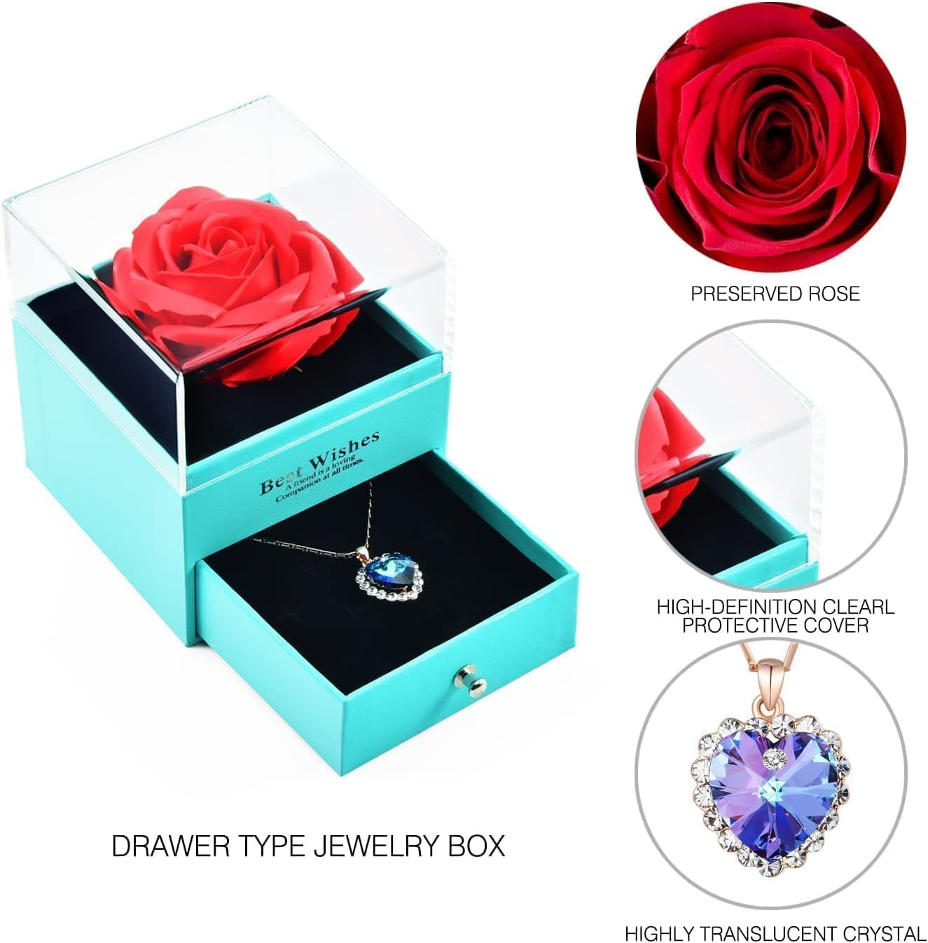 Preserved Rose Gift Box with Necklace – Romantic Gift for Women | Mother’s Day, Anniversary, Birthday, Valentine’s Day