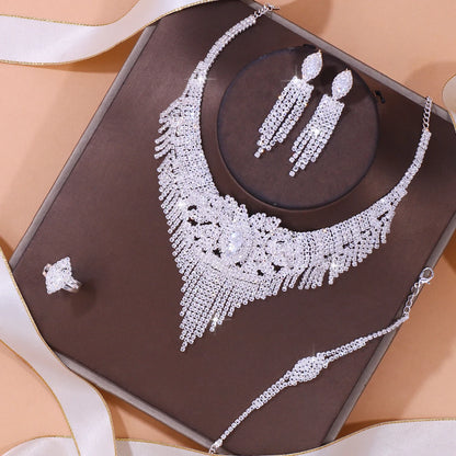 Luxury Indian Bridal Jewelry Set for Women – Fashion Tassel Rhinestone Necklace &amp; Earrings Set | Wedding Accessories