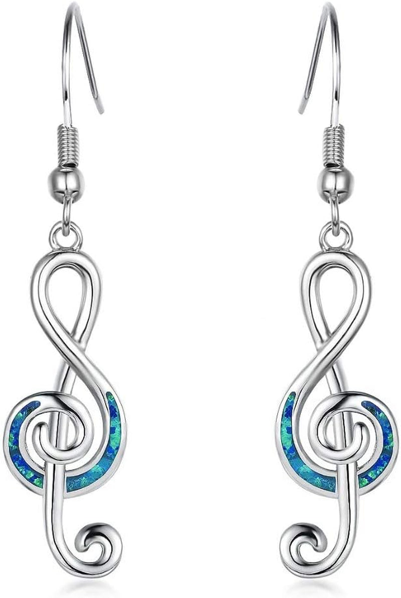 Opal Dangle Drop Earrings – 18K White Gold Plated, Note/Bar/Cat Gemstone Design for Women &amp; Girls