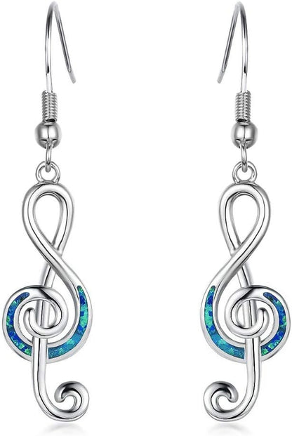 Opal Dangle Drop Earrings – 18K White Gold Plated, Note/Bar/Cat Gemstone Design for Women &amp; Girls