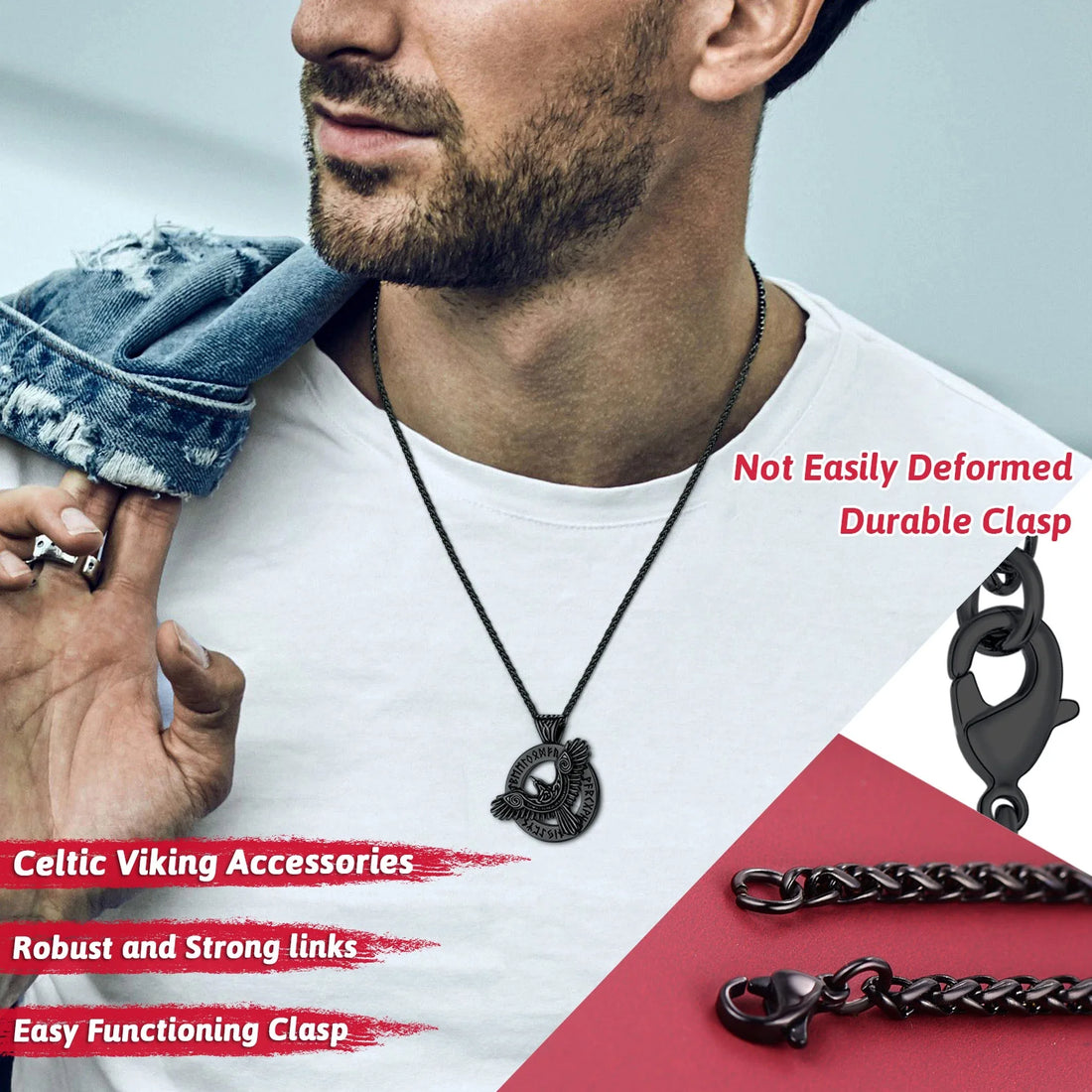 🛡️ Viking Raven Necklace for Men – Black Stainless Steel Norse Rune Pendant | Retro Crow Amulet Jewelry Gift for Friends, Sons, Grandsons, or Birthdays