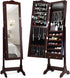 Lockable Jewelry Cabinet Armoire with Full-Length Mirror, LED Lights & Storage Drawers – Floor Standing Organizer (Brown)