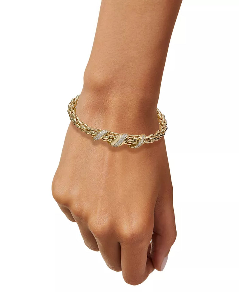 Diamond Pavé Twist Pyramid Link Cuff Bracelet – 5/8 Ct. T.W., 14K Gold-Plated Sterling Silver