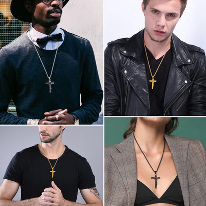 Men’s Stainless Steel Cross Necklace – INRI Crucifix Pendant, Religious Jesus Piece Praying Jewelry for Christian Dad, Father’s Day Gift
