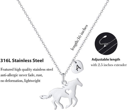 Horse Necklace for Girls – Dainty Heart Pendant with 26 Initials | Personalized Jewelry for Women, Kids &amp; Horse Lovers