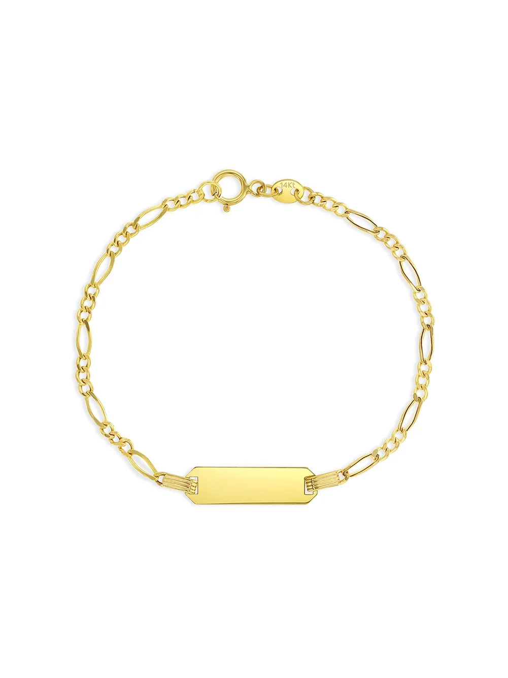 14K Yellow Gold Engravable Figaro Chain ID Bracelet for Baby Girls &amp; Boys – Safe for Sensitive Skin, 5.5&quot; Length, Gift Box Included