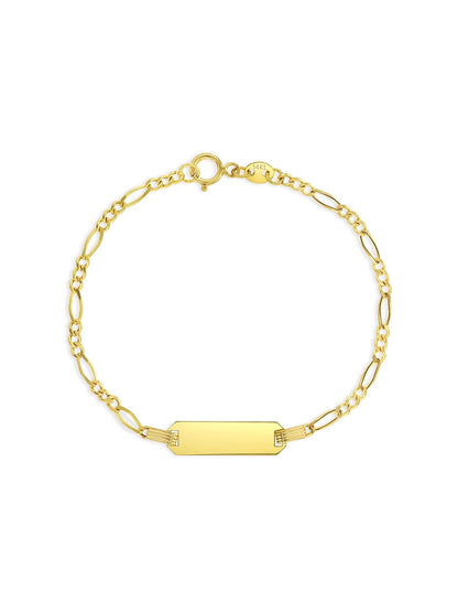 14K Yellow Gold Engravable Figaro Chain ID Bracelet for Baby Girls &amp; Boys – Safe for Sensitive Skin, 5.5&quot; Length, Gift Box Included