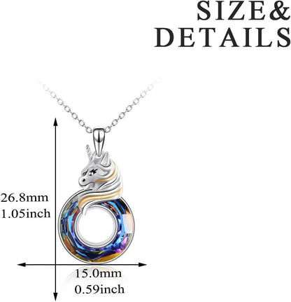 Unicorn Sterling Silver Pendant Necklace with Crystal – Birthday Gift for Women &amp; Unicorn Lovers