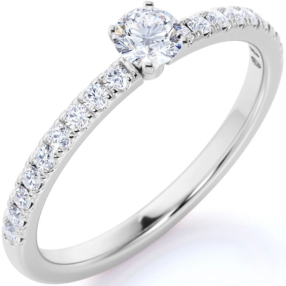 Simple 1 Ct Natural Circle Moissanite Ring – Dainty Micro Pave Thin Band Engagement Ring in 18K White Gold over Silver