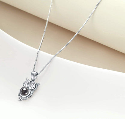 925 Sterling Silver Owl Pendant Necklace – “I Love You 100 Languages” Love Owl Jewelry Gift for Women &amp; Girlfriend