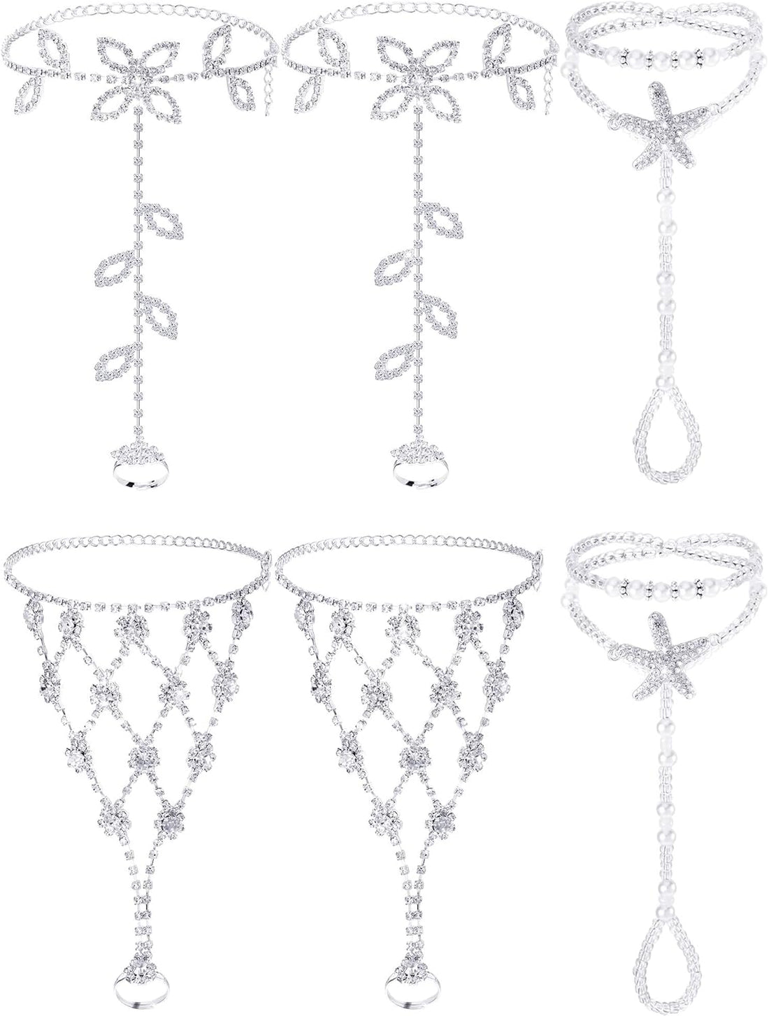 6 Pcs Women’s Barefoot Sandals Foot Jewelry Rhinestone Anklets Bohemian Foot Chain Set for Beach, Wedding &amp; Valentine’s Day