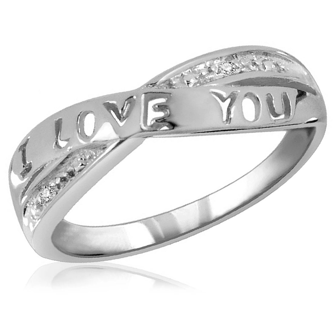 0.925 Sterling Silver “I LOVE YOU” Ring with White Diamond Accents – Elegant Everyday Jewelry for Women