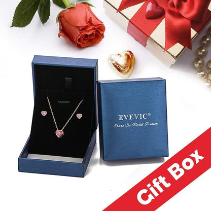 Austrian Crystal Heart Pendant Necklace &amp; Earrings Set – 14K Gold Plated Hypoallergenic Jewelry for Women