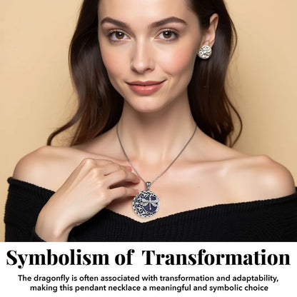 Blue Sandstone Dragonfly Pendant Necklace for Women – 20” Trendy Beachy Jewelry