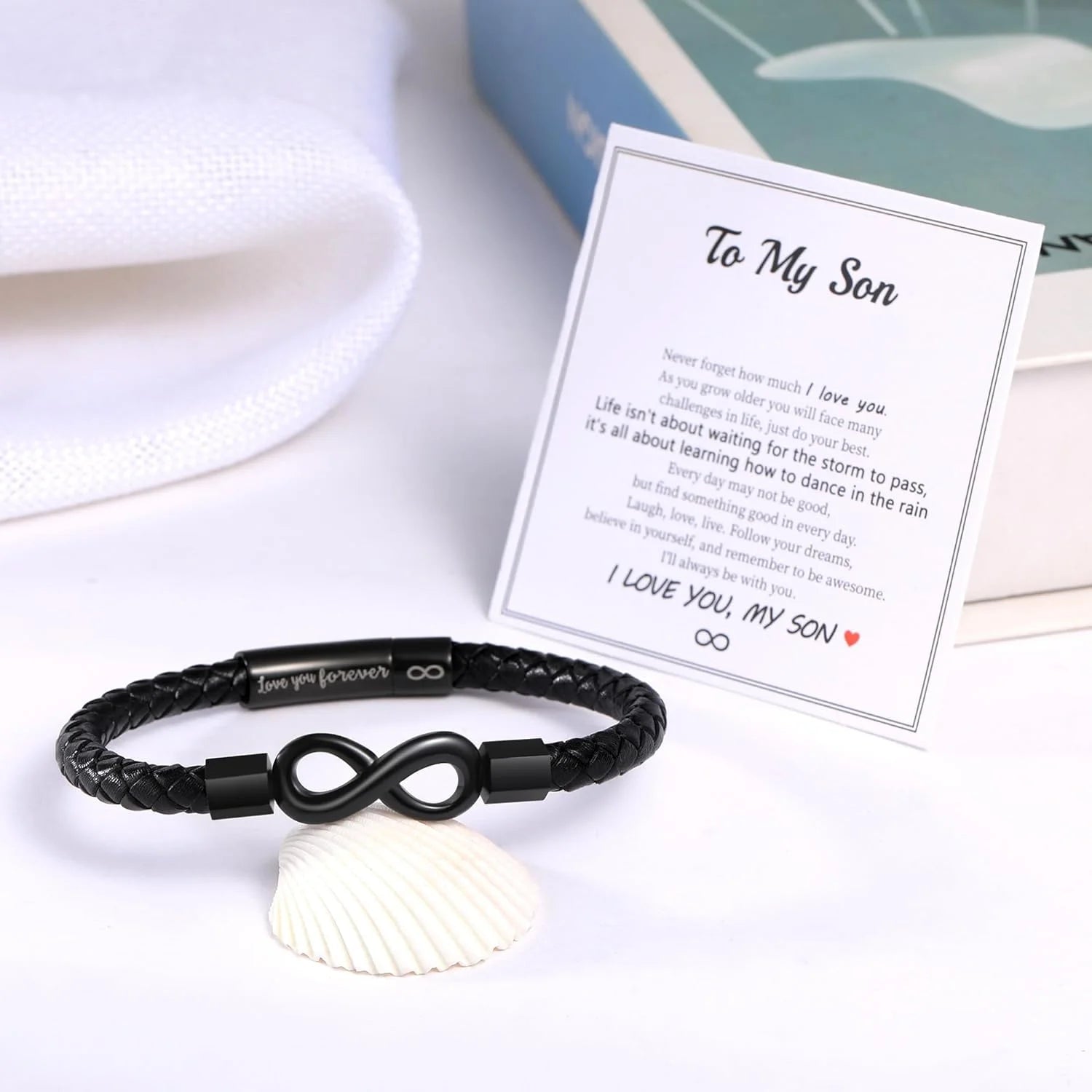 Leather Bracelet for Men &amp; Teens – Engraved Infinity Knot “Love You Forever” Gift for Son, Dad, Grandpa, Husband