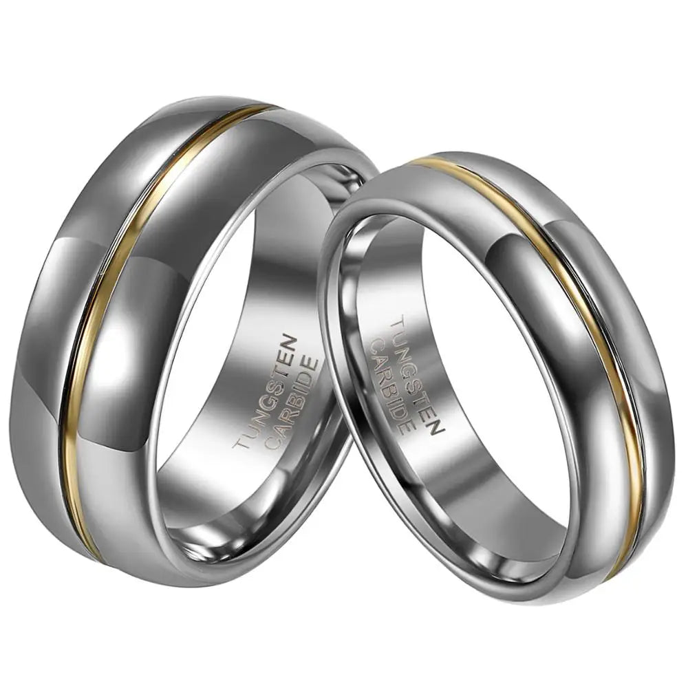 Couple Inset Tungsten Carbide Ring – 6/8mm Wedding, Engagement &amp; Anniversary Band for Him &amp; Her