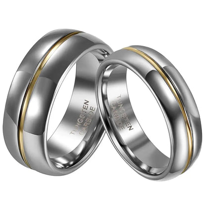 Couple Inset Tungsten Carbide Ring – 6/8mm Wedding, Engagement &amp; Anniversary Band for Him &amp; Her