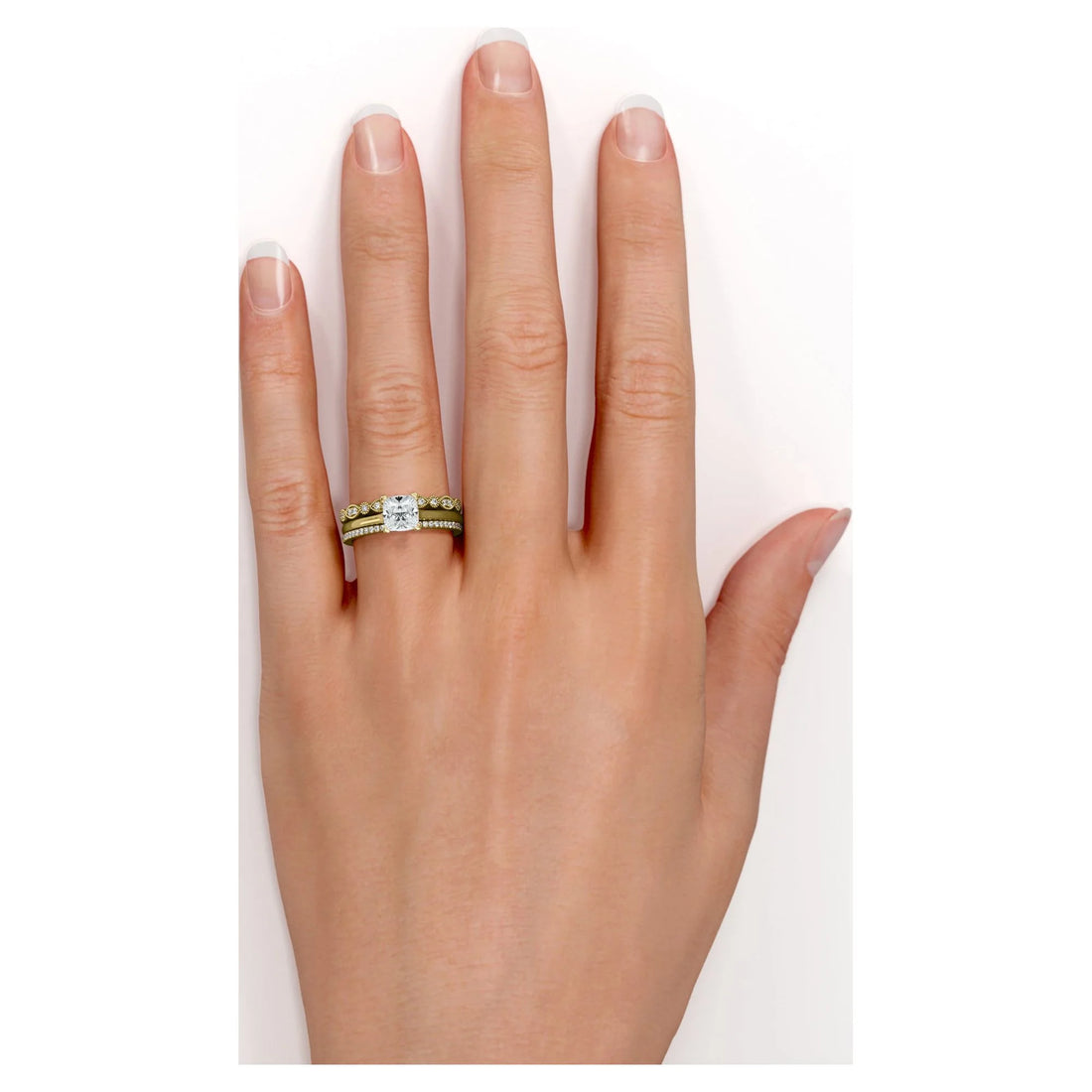 2 Carat Princess Cut Wedding Ring Set – Sterling Silver Bridal Trio Set, Engagement &amp; Promise Ring – Art Deco Style