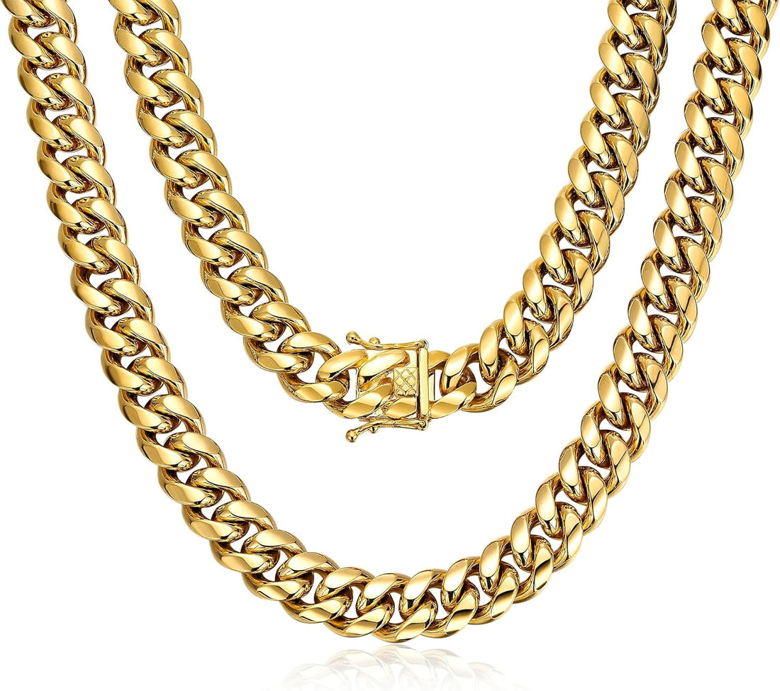 Miami Cuban Link Chain for Men – 15mm 18K Gold Stainless Steel Curb Necklace, Hip Hop Jewelry