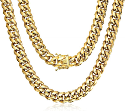 Miami Cuban Link Chain for Men – 15mm 18K Gold Stainless Steel Curb Necklace, Hip Hop Jewelry