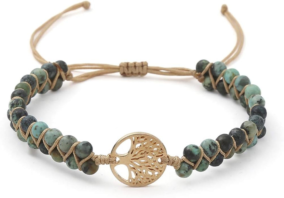 Tree of Life Turquoise Stone Bracelet – Handmade Braided Layered Beads for Women with Gift Box