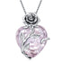 S925 Sterling Silver October Birthstone Necklace – Pink Tourmaline Blooming Rose Heart Pendant Gift for Women