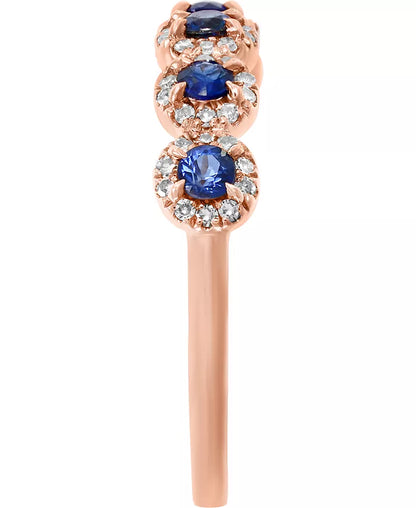 Sapphire &amp; Diamond Cluster Band – 1/3 Ct. T.W. Sapphire, 1/6 Ct. T.W. Diamonds, 14K Rose or White Gold