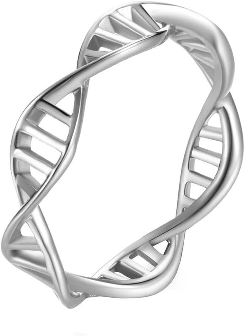 Women’s Stainless Steel DNA Ring – Chemistry Science Molecule Twist Helix Band in Silver, Rose Gold &amp; Gold