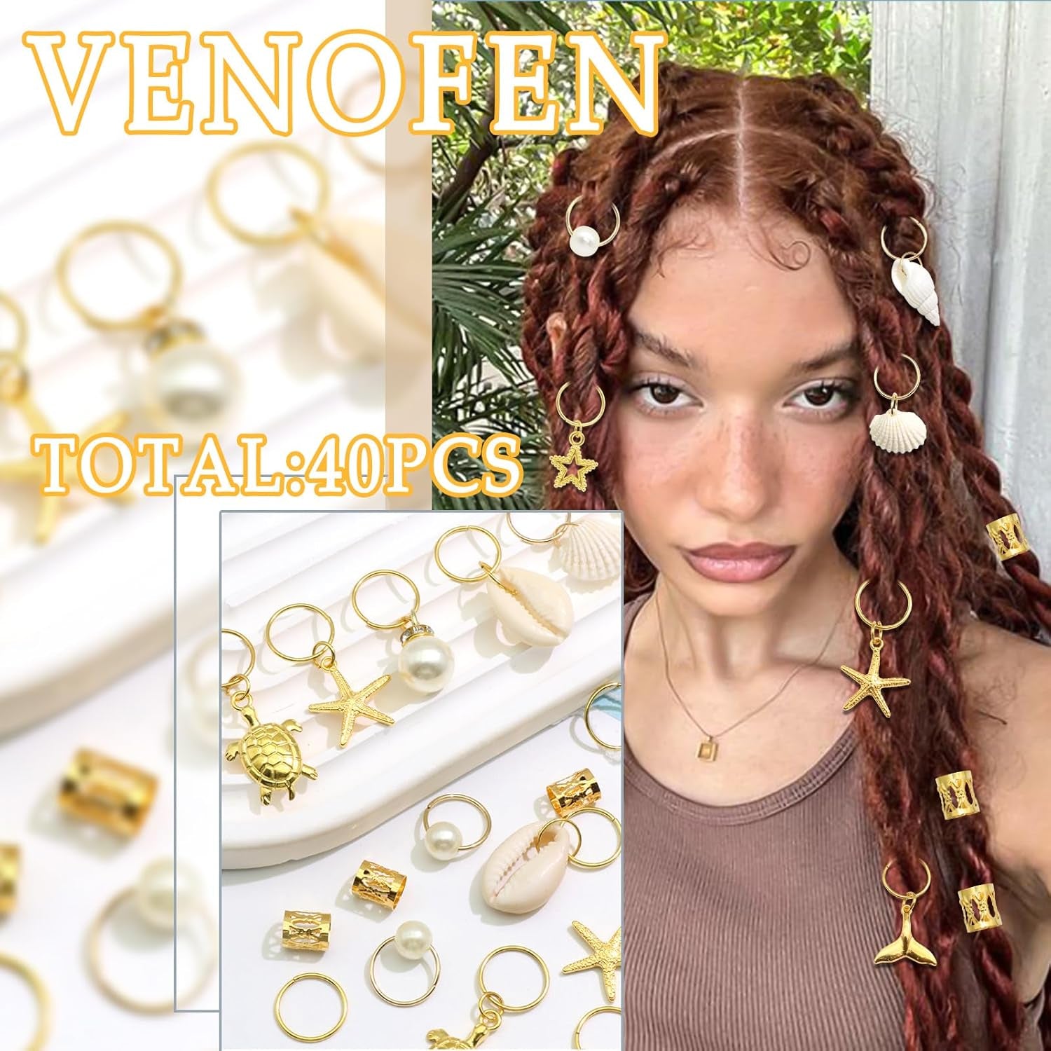 40PCS Shell Hair Jewelry Set – Gold Braids Clips, Starfish, Pearl &amp; Seashell Hair Accessories for Women