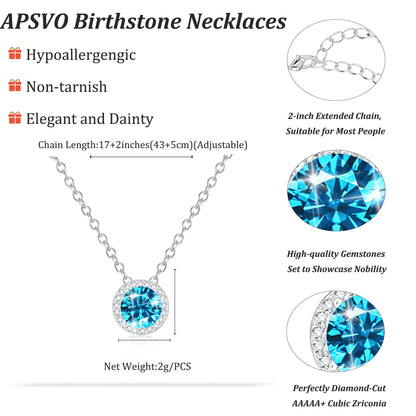 18K White Gold Plated September Birthstone Necklace – Women’s Round Blue Sapphire CZ Pendant in S925 Sterling Silver