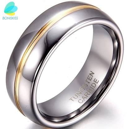 Couple Inset Tungsten Carbide Ring – 6/8mm Wedding, Engagement &amp; Anniversary Band for Him &amp; Her