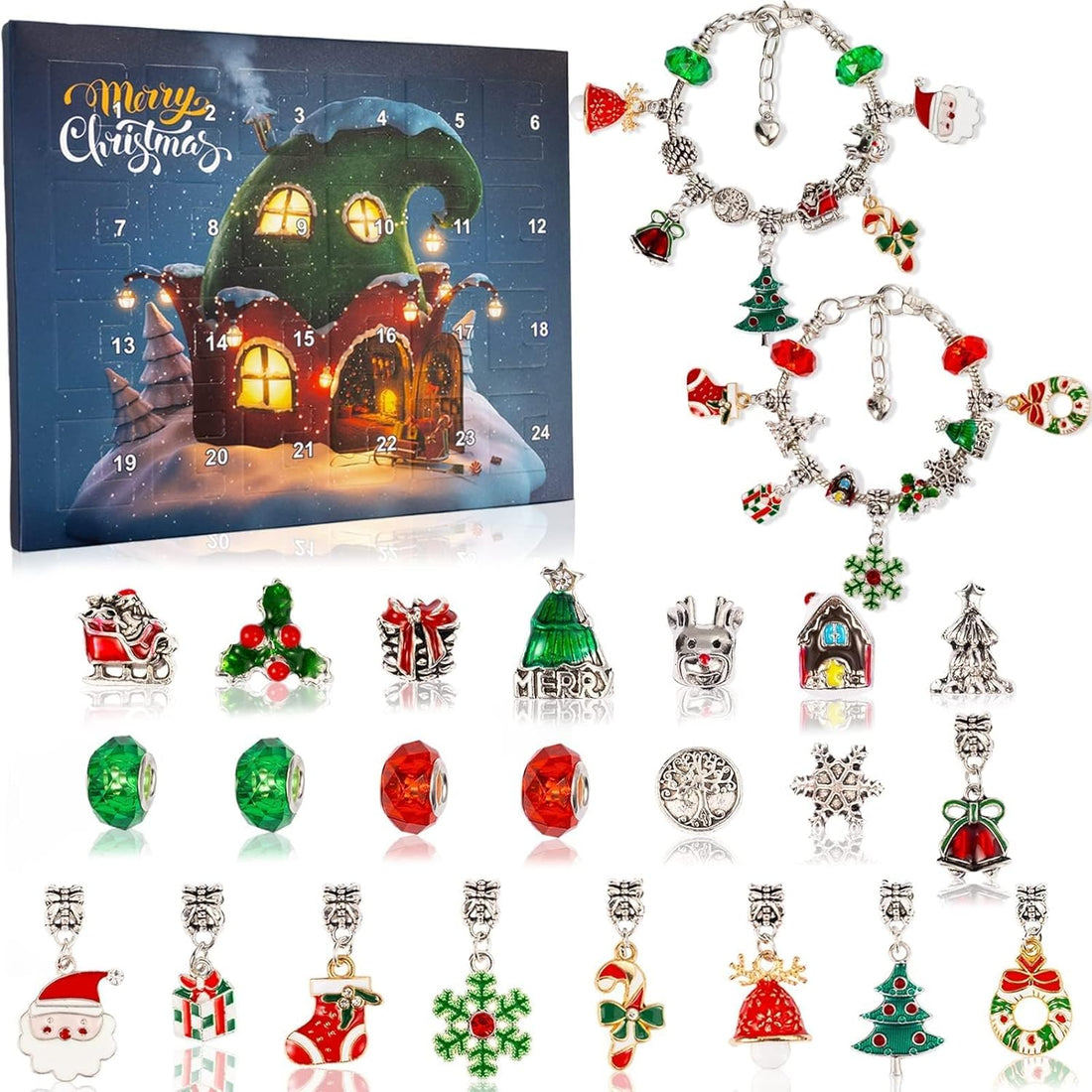 Christmas Advent Calendar Bracelets 2025 for Girls – 24 Days Xmas Countdown Kit