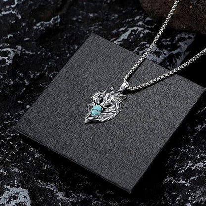 Wolf Necklace – 925 Sterling Silver with Turquoise Pendant, Men’s Wolf Jewelry Gift