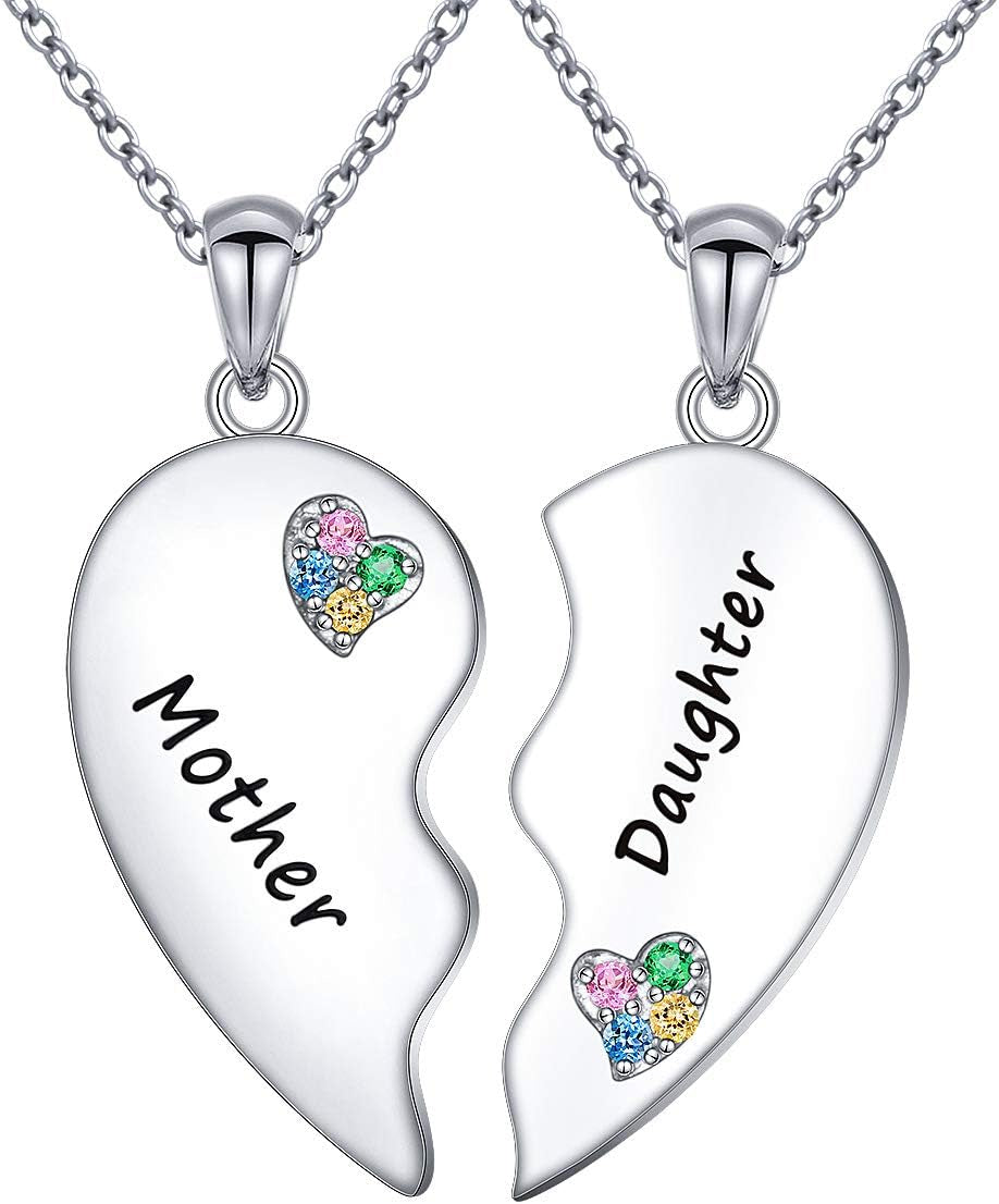 Sterling Silver Twin Heart Necklace – Matching Sister, Mother-Daughter, Friends &amp; Family Necklaces | Heart Halves for Meaningful Bonds