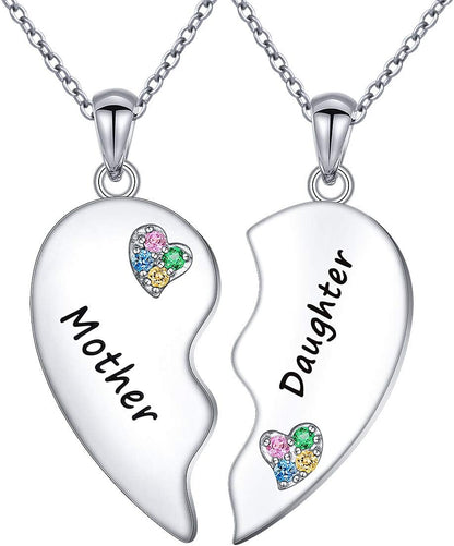 Sterling Silver Twin Heart Necklace – Matching Sister, Mother-Daughter, Friends &amp; Family Necklaces | Heart Halves for Meaningful Bonds