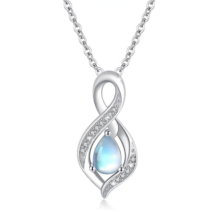 Moonstone Pendant Necklace for Women – 925 Sterling Silver, 18K White Gold Plated – Elegant Jewelry Gift for Mom, Wife, Daughter