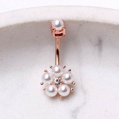 Rose Gold Plated Enchanted Pearl Navel Ring – Elegant Belly Button Jewelry