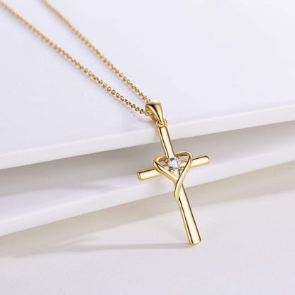925 Sterling Silver Cross Necklace for Women Men 5A CZ Birthstone Necklaces 14K Gold Plated or Rose Gold Necklace for Easter or Mother&