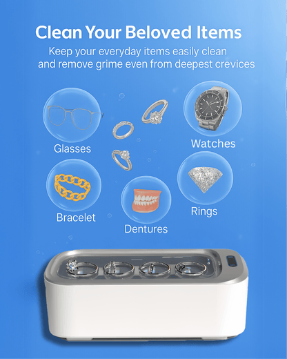 Ultrasonic Cleaner Set – 46kHz Portable Sonic Cleaning Machine with 18oz Clean Pod for Jewelry, Glasses, Watches, Dentures, and More