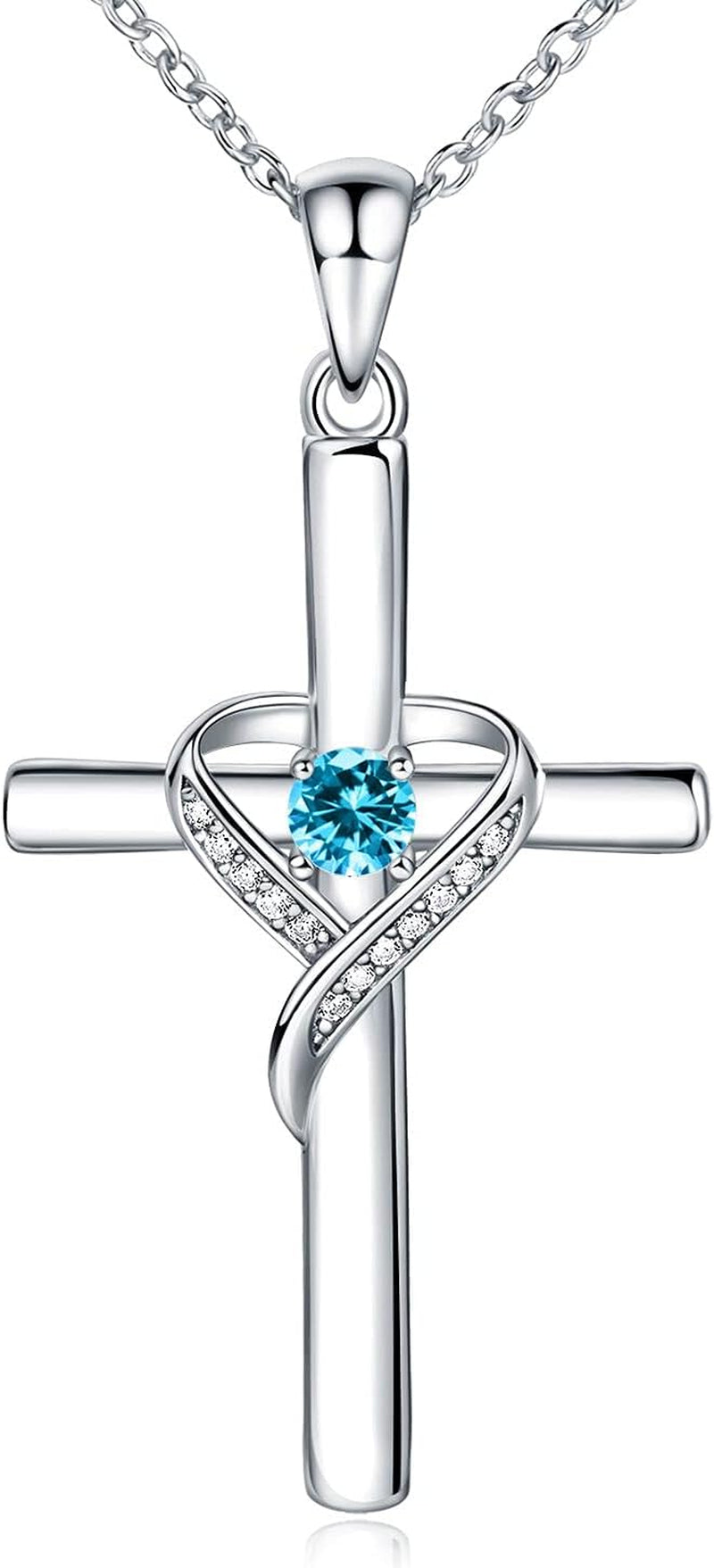 925 Sterling Silver Cross Necklace for Women Large Gold Cross Birthstone Faith Heart Necklaces for Easter Festival or Holiday