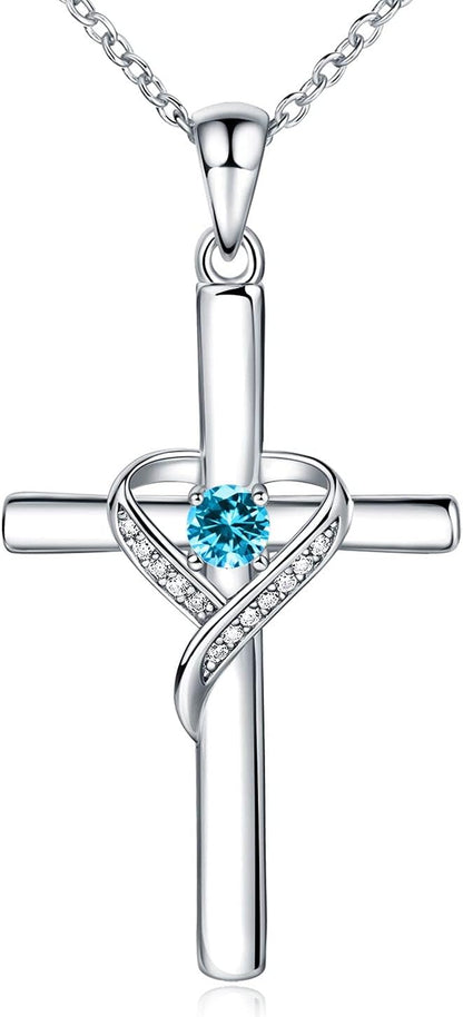 925 Sterling Silver Cross Necklace for Women Large Gold Cross Birthstone Faith Heart Necklaces for Easter Festival or Holiday