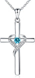 925 Sterling Silver Cross Necklace for Women Large Gold Cross Birthstone Faith Heart Necklaces for Easter Festival or Holiday