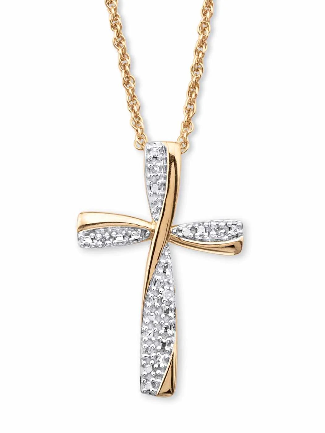 Diamond Accent Cross Pendant Necklace – 18&quot; Sterling Silver, Platinum or Gold-Plated Finish